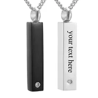 Custom Stainless Steel Vertical Cubic Bar Container Urn Memorial Pendant Necklace Ash Keepsake Cremation Jewelry Hypoallergenic 1