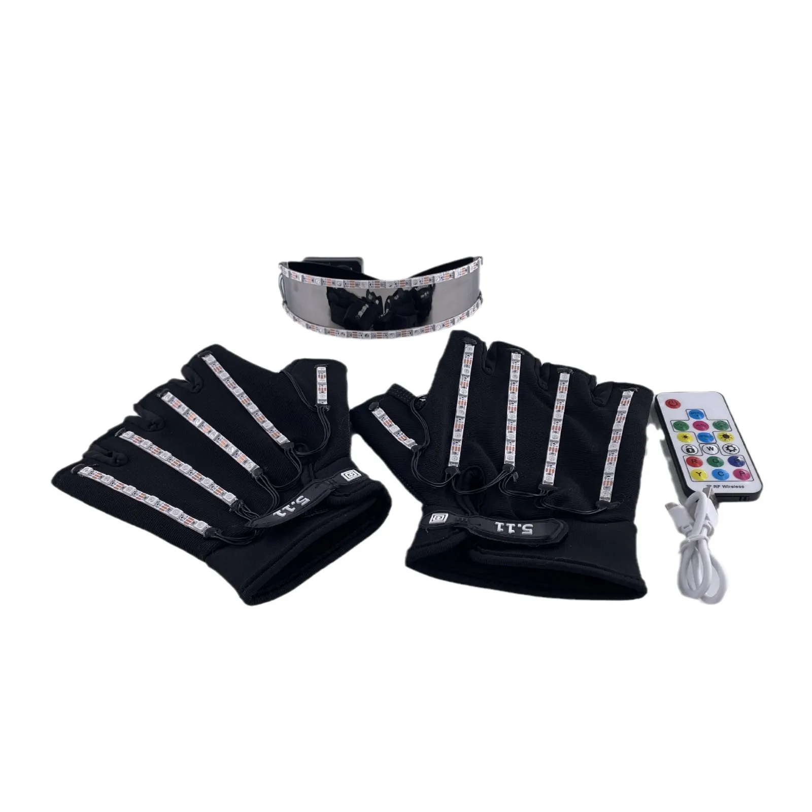 USB Rechargeable LED Glowing Gloves Finger Lighting Flashing Gloves Glasses Stage Performance Costume Dance Concert Decor
