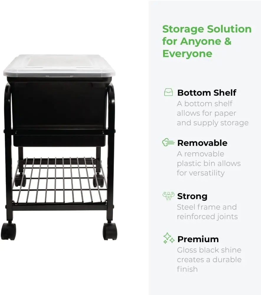 Hanging File Cart with Clear Lid, Rolling Storage Organizer for Letter/Legal Files - Black, 1 Count