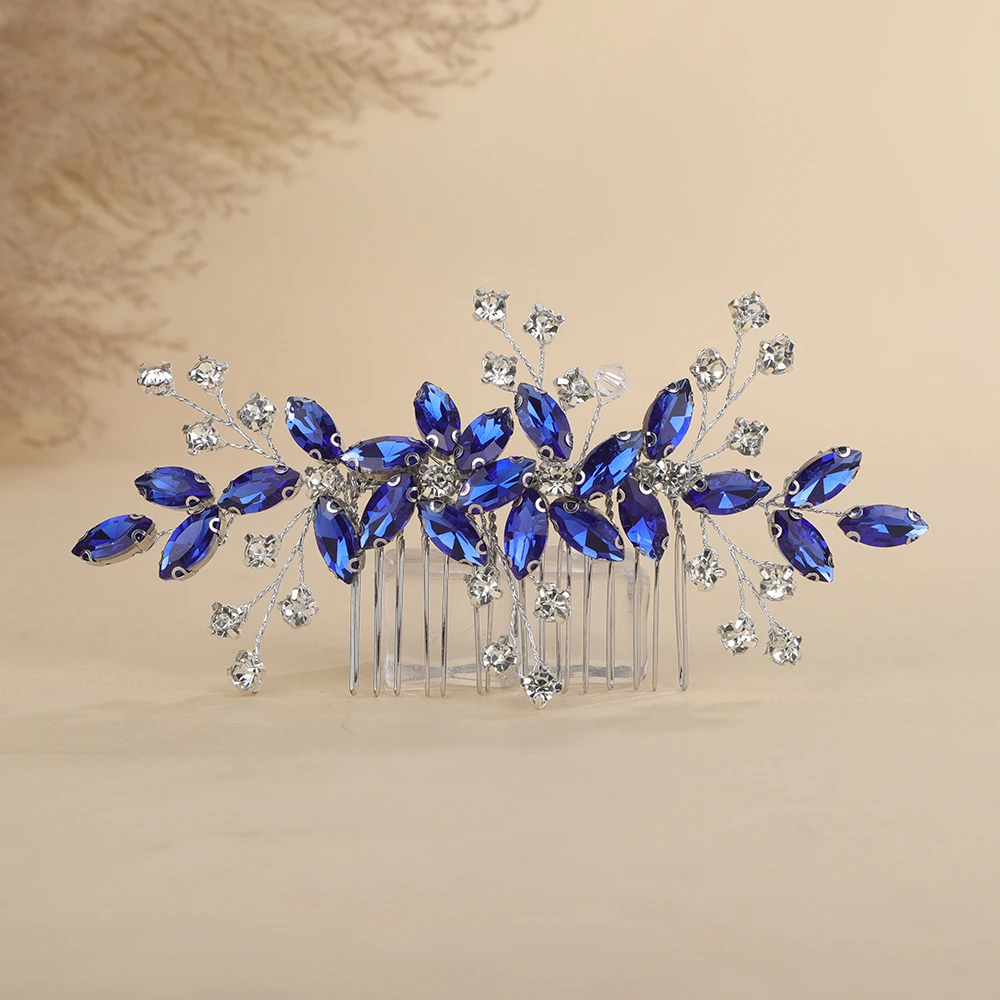 Trendy Red Rhinestone Bridal Hair Comb for Women Black Wedding Hair Accessories Jewelry Green Bride Piece Blue Party Tiaras