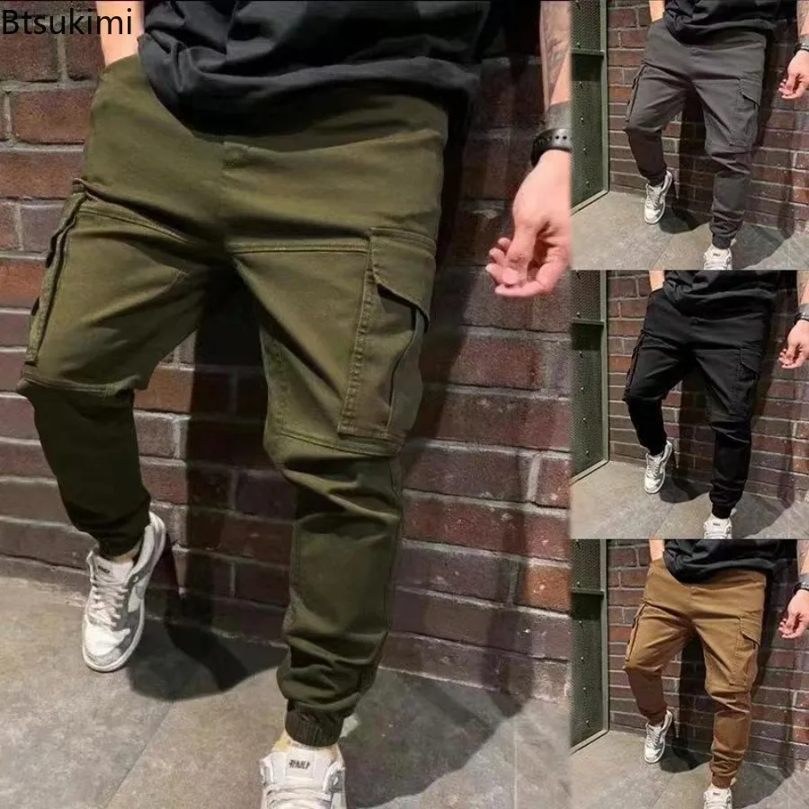 

2024 Men's Casual Cargo Pants Drawstring Multi-pocket Design Long Trousers All Match Loose Pure Cotton Long Pants for Men Pants