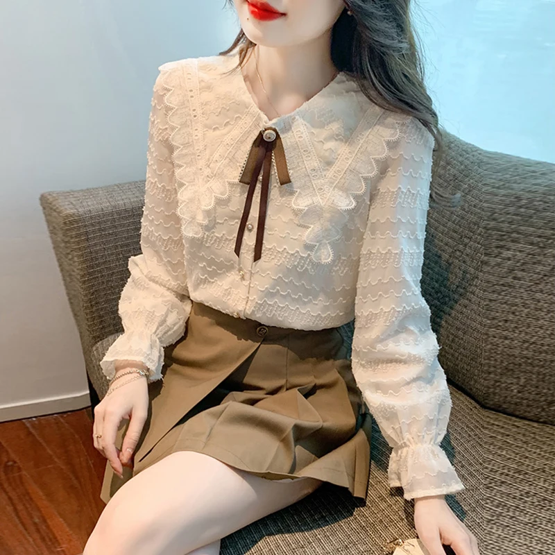 

2023 Bow Doll Collar Blouse Shirt Women Tops LongSleeve Blouse Women Blouses Shirts