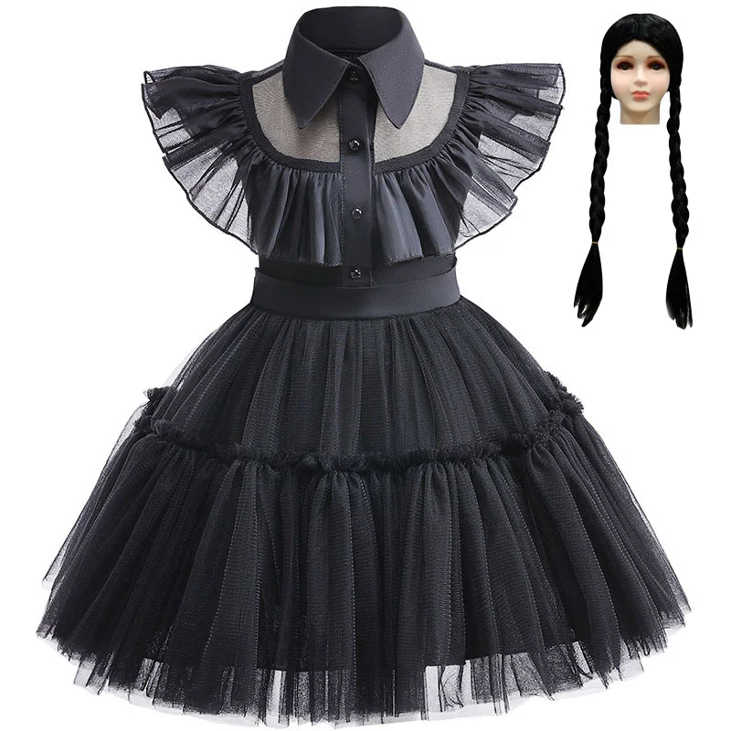 

Wednesday Addams Cosplay Dresses Gothic Wind Party Gown Kids Movie Fancy Costume Baby Girls Halloween Carnival Dress 1-6 Years