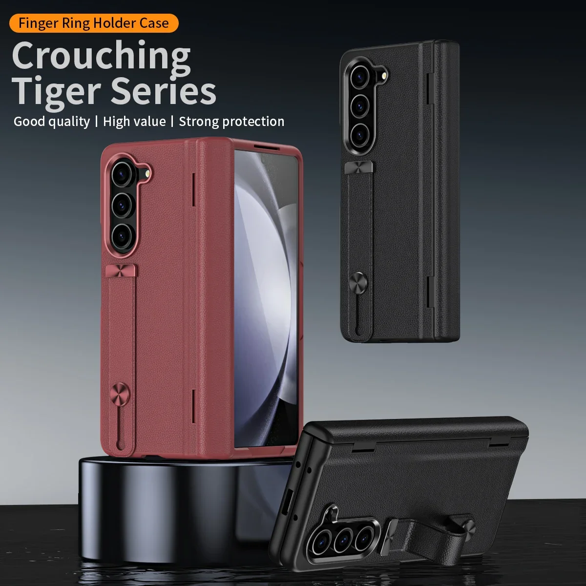 

Wrist Strap Holder Case For Samsung Galaxy Z Fold 5 4 3 360 Full Protection Hinge Tempered Glass Film Kickstand Folding Cover