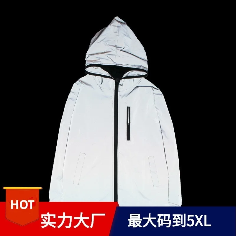 New Men Leopard zebra reflective Night shining Hooded Windbreaker Jacket hip hop Streetwear harajuku Men waterproof Hoodie Coats