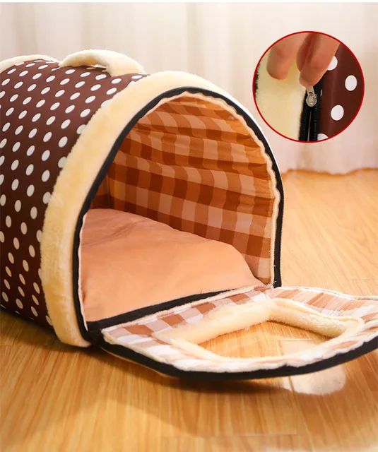 Niche d'intérieur fermée en peluche douce pour animaux de compagnie avec coussin parfait, panier de couchage chaud – Image 6