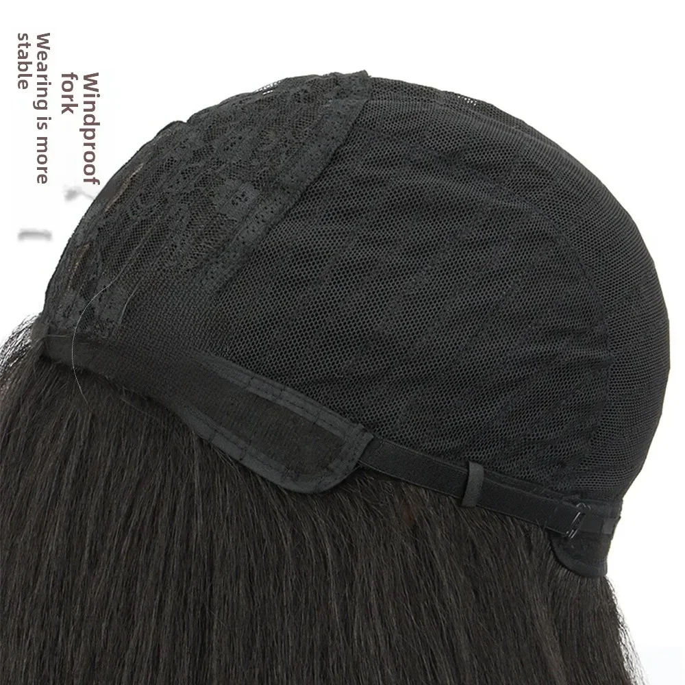 16/22inch Synthetic Full and Thick Women's Black Long Yaki Straight Wig Polyester High-Temperature Fiber Full Head Party Wig