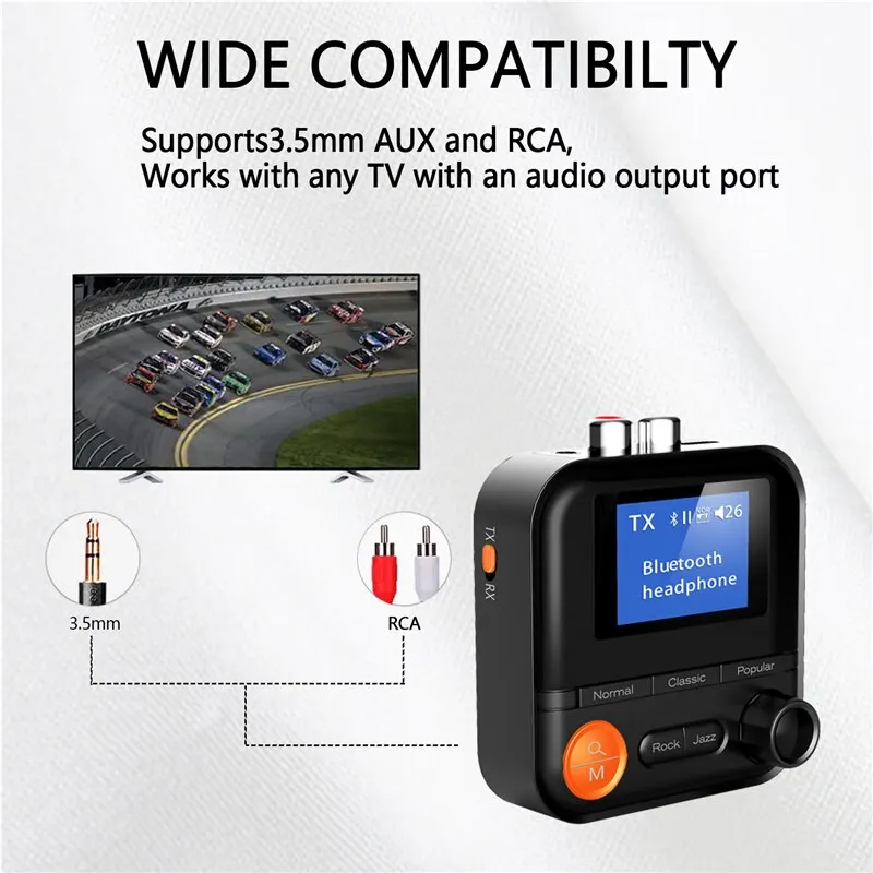 Bluetooth Transceiver Adapter 2 In 1 Bluetooth 5.2 Audio Transmitter Receiver 5 EQ Modes 3.5mm AUX RCA Jack Stereo Wireless Adapter for TV PC Car Kit Speaker