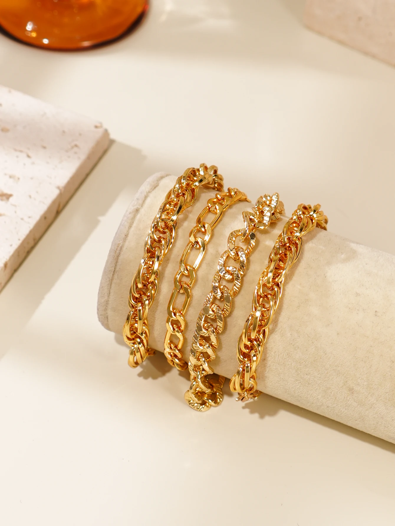 4pcs Punk Hip Hop Metal Chain Womens Bracelet