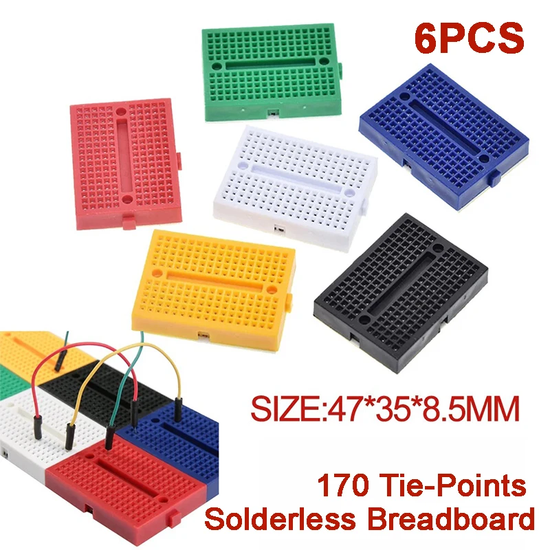 6PCS 미니 솔더리스 프로토타입 브레드보드 SYB-170 타이 포인트 35x47mm Arduino Raspberry Pi용 재사용 가능한 연결 가능 테스트 보드