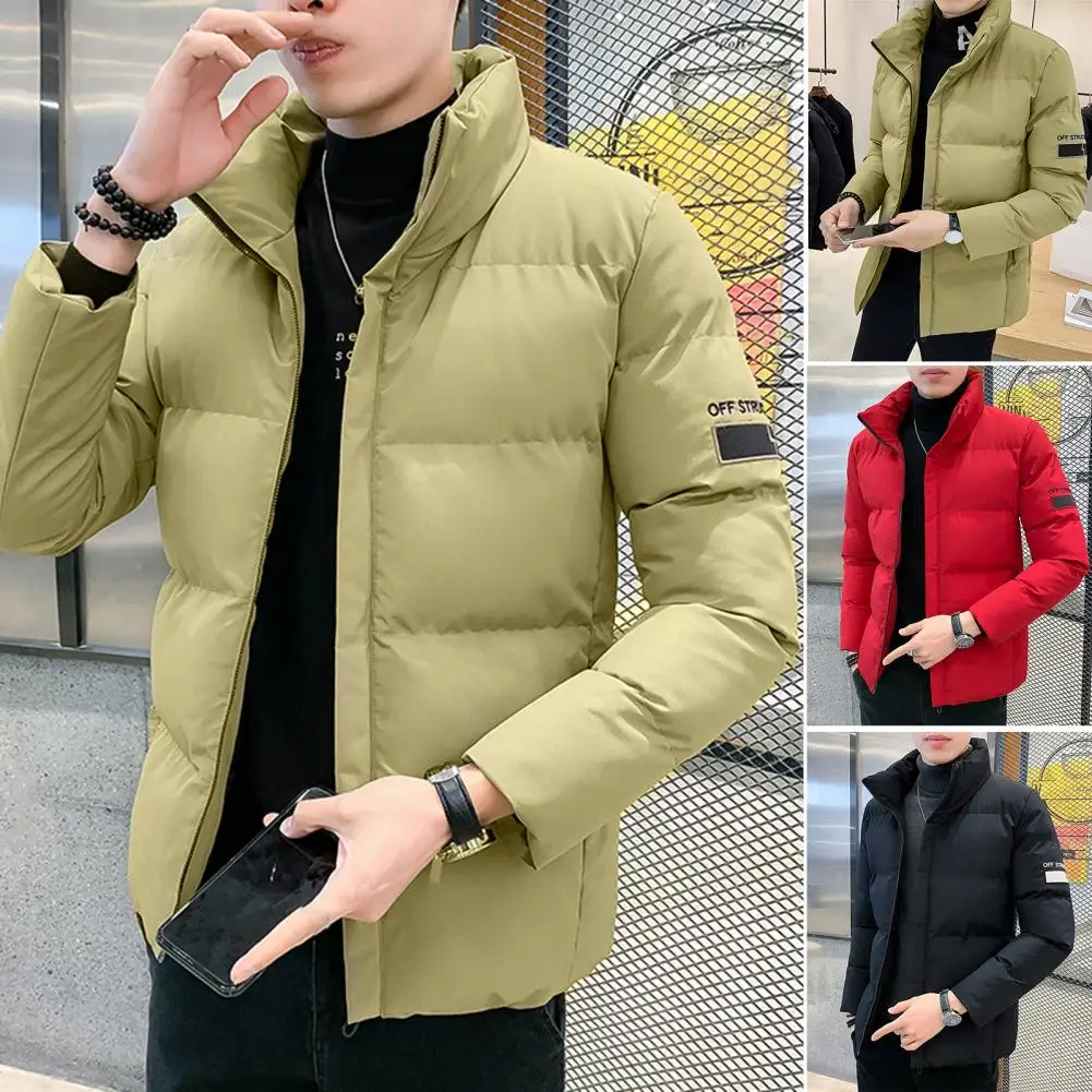 

Men Coat Cotton Padded Stand Collar Men Winter Jacket Letter Embroidery Korean Style Coldproof Fluffy Filling Jacket Streetwear