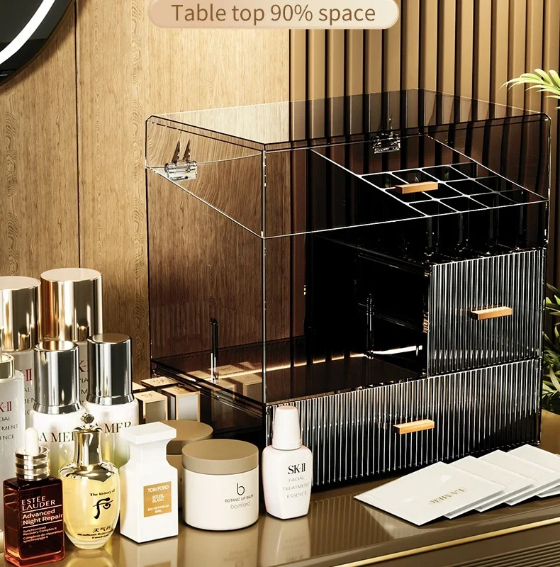 32x32x20cm Acrylic Luxury Cosmetics Storage Box Desktop Large Capacity Skin Care Lipstick Jewelry Dustproof Organizer Rack 4