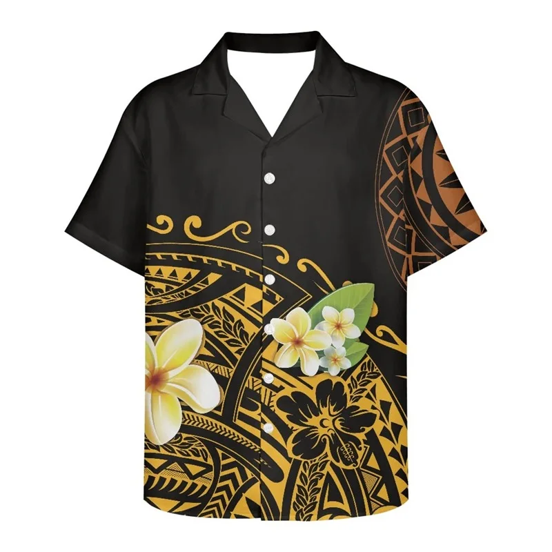 thumbnail image 1 of Camisas de playa tribales polinesias para hombre, camisetas hawaianas casuales de manga corta con botones y estampado 3D, camisetas de gran tamaño para hombre, 1 of 5