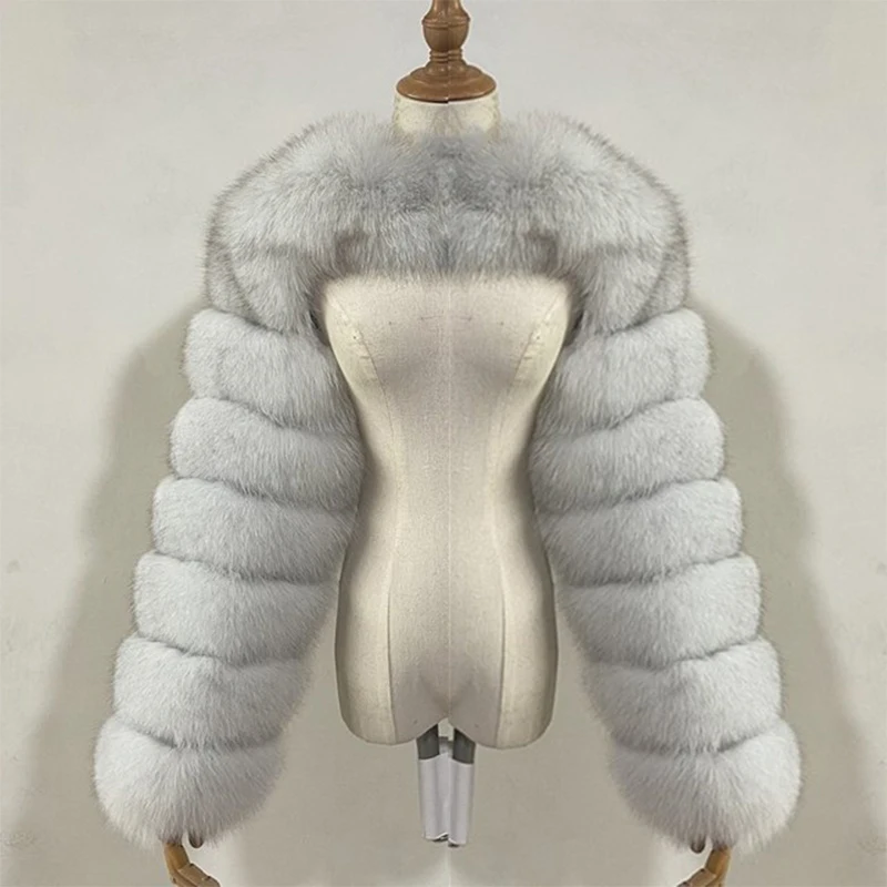 Fashion Winter High Quality Faux Fox Fur Coat Women Elegant Patchwork Long Sleeve Warm Mink Short Jackets Furry Coat Femme Top