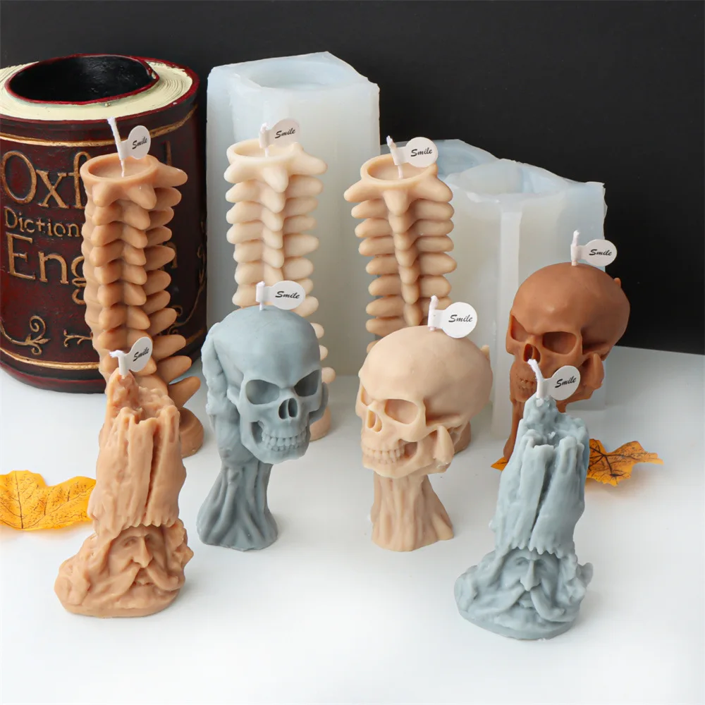 

Mirosie Halloween Skull Candle Mold Silicone Spine Tree Demon Old Man Ghost Festival Aromatherapy Plaster Decoration Resin Mold