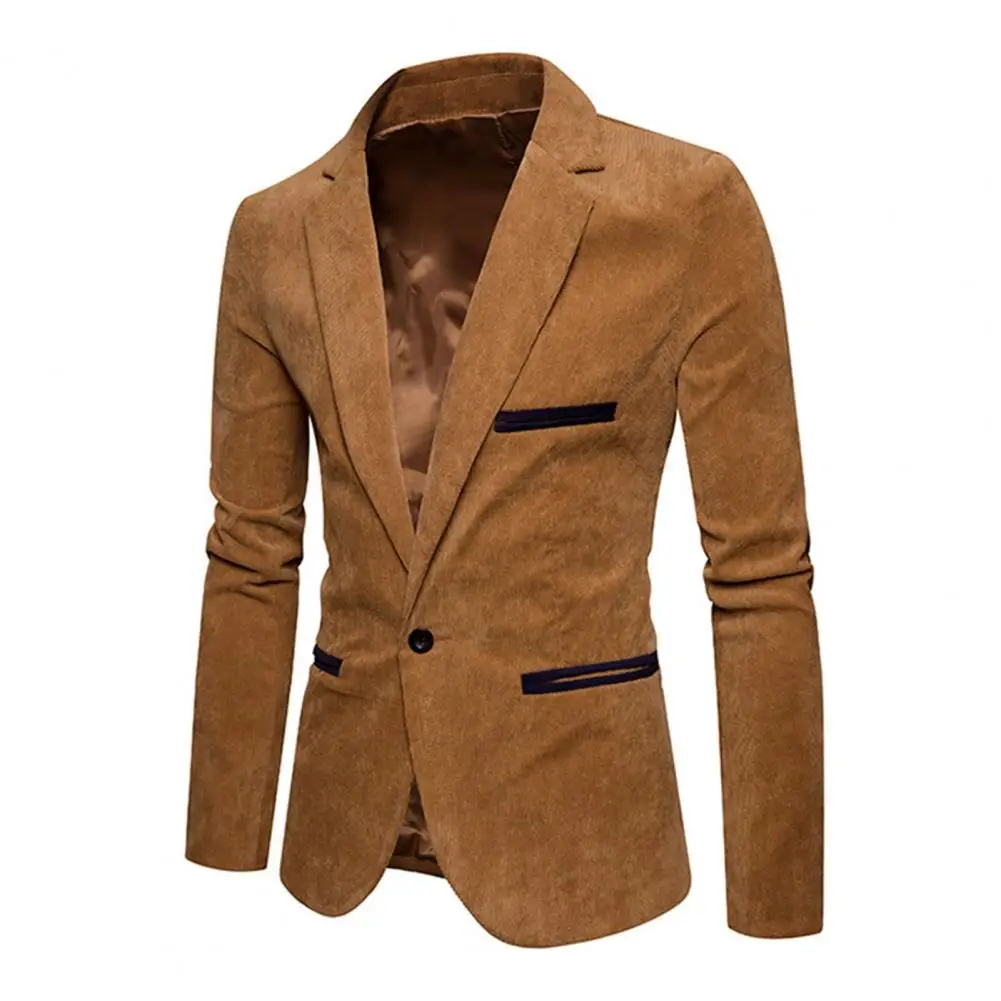 Men Formal Suit Coat Men's Corduroy Suit Coat with Lapel Patchwork Detail Single Button Business Outwear Jacket with for Men