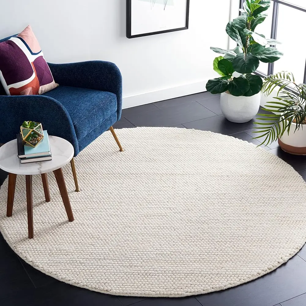 5' Round Handmade Textured Wool Area Rug 1