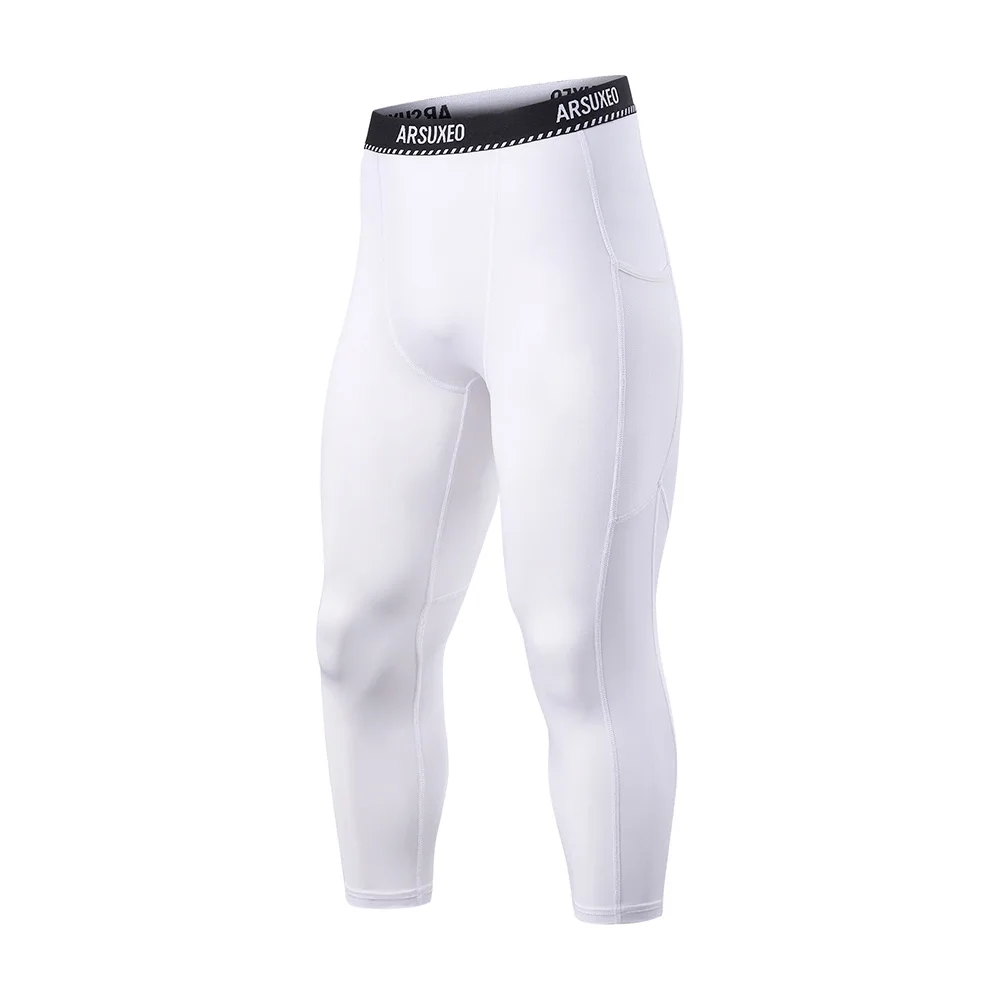 Sports Leggings Compression Pants ARSUXEO Men's 3/4 Sports Compression Tights Base Layer Running Tights GYM Fitness Active Training Exercise Pants K75
