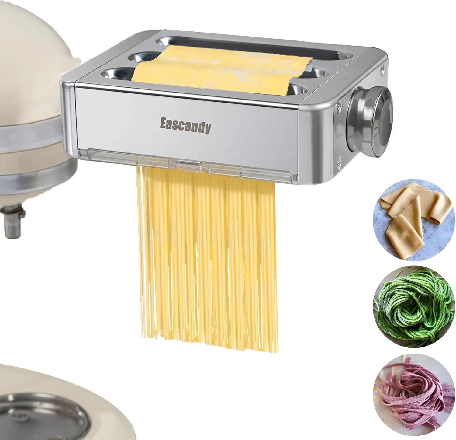 All Metal Pasta Maker Attachment for KitchenAid, 3 In 1 Pasta Attachment for Kitchen Aid Stand Mixer, 8 Gears Adjustable R
