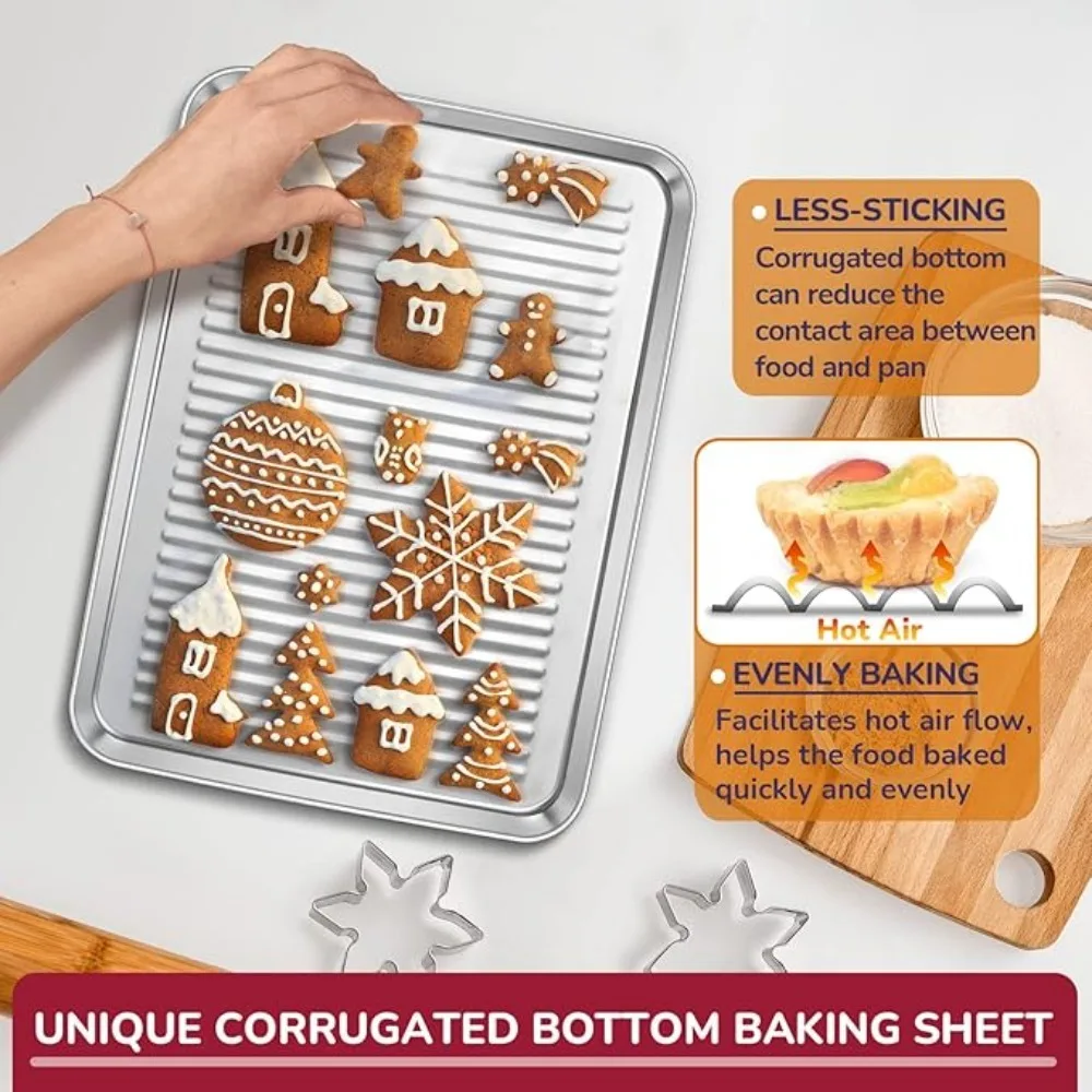Backblech aus Edelstahl, gewellter Boden, antihaftbeschichtet, für Grill, Pizza, Brot, Backblech, ungiftig, spülmaschinenfest, Küchenablage – Detail 5