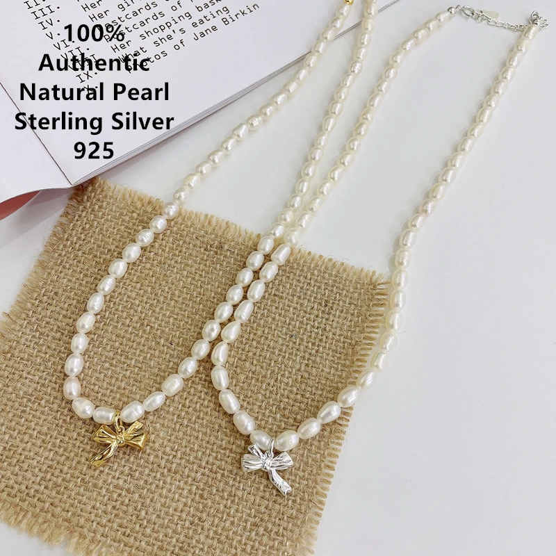 

Sterling 925 Plain Silver Oil Painting Bow Pearl Collar Collares Plata Joyas De Ley Para 925 Mujer Necklace For Women Jewelry 진주