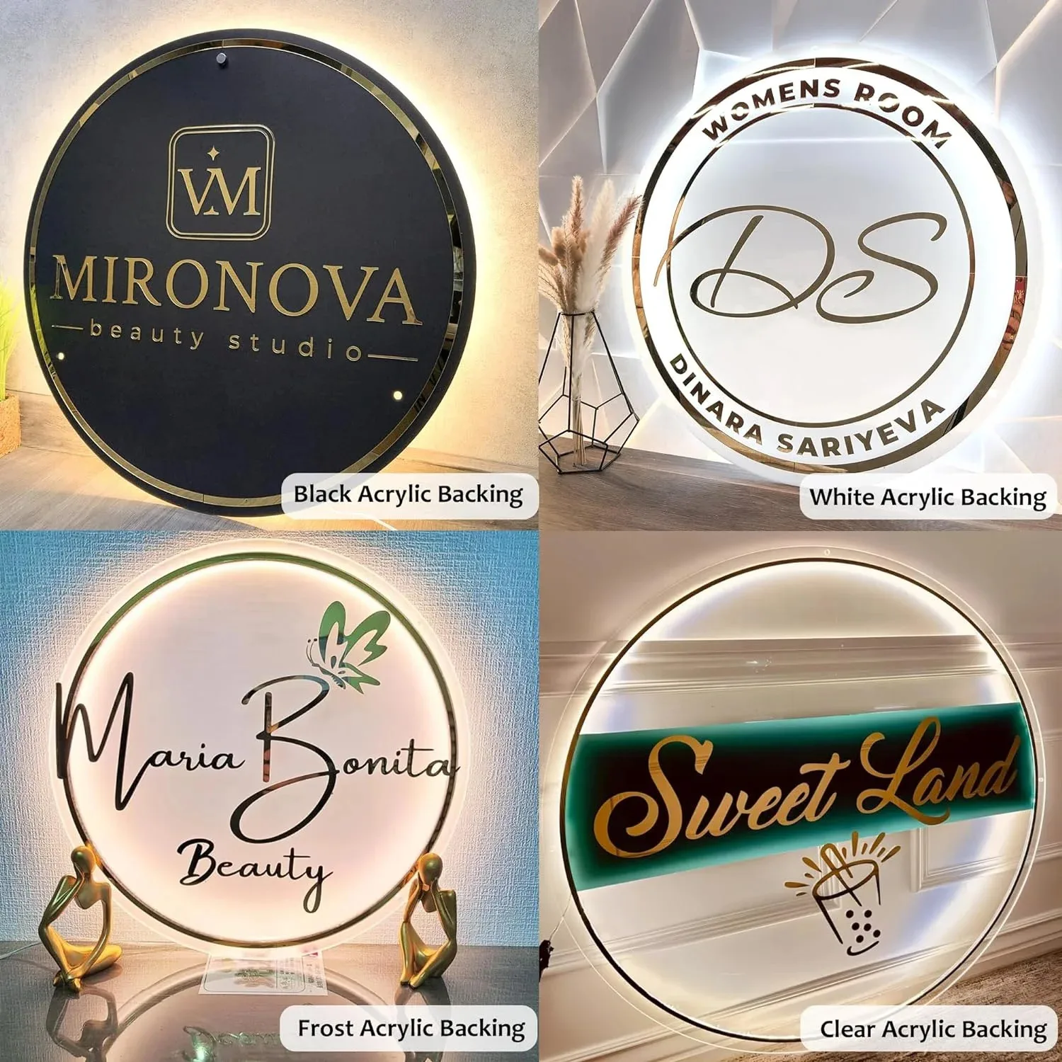 Acrylic Sign Personalise Signboard Business Neon LED Circle Backlight Name Decor Office Door Sign Wall Decor Signs