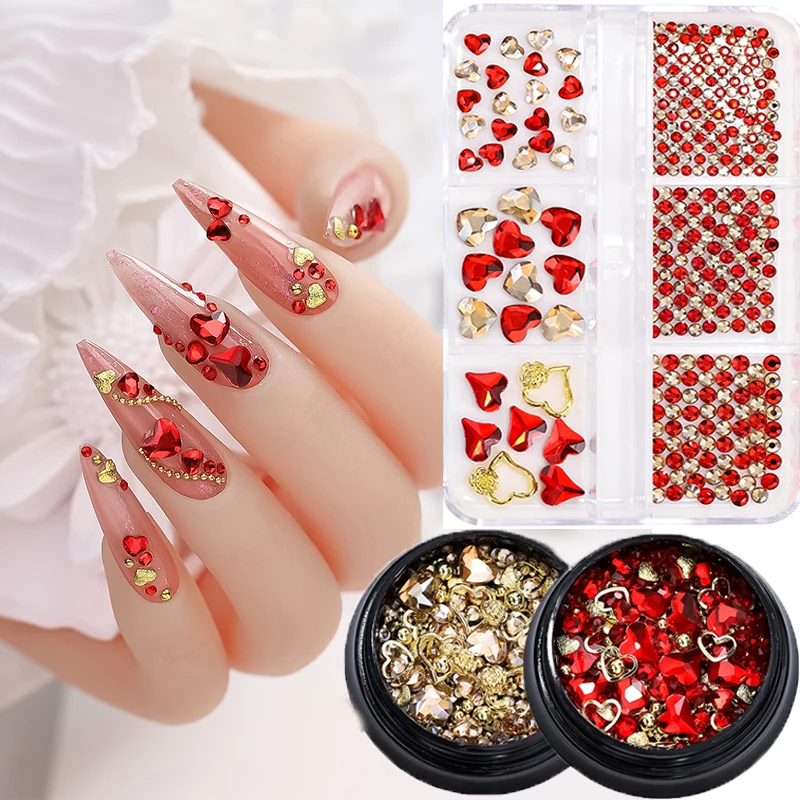 

1 коробка, круглые металлические гвоздики в форме сердца для украшения ногтей