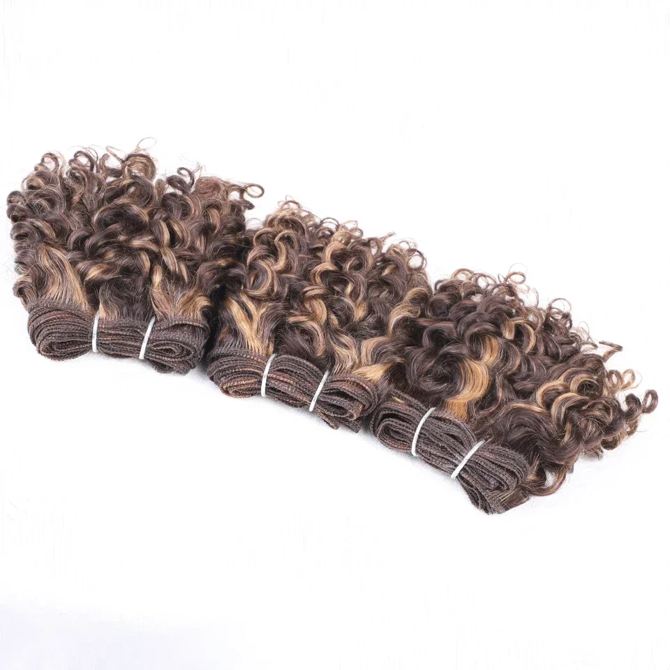 Jerry Curly Human Hair Bundles Peruvian Kinky Curl 3pcs P4/27 Highlight Human Hair Weave Bundles Remy Extension