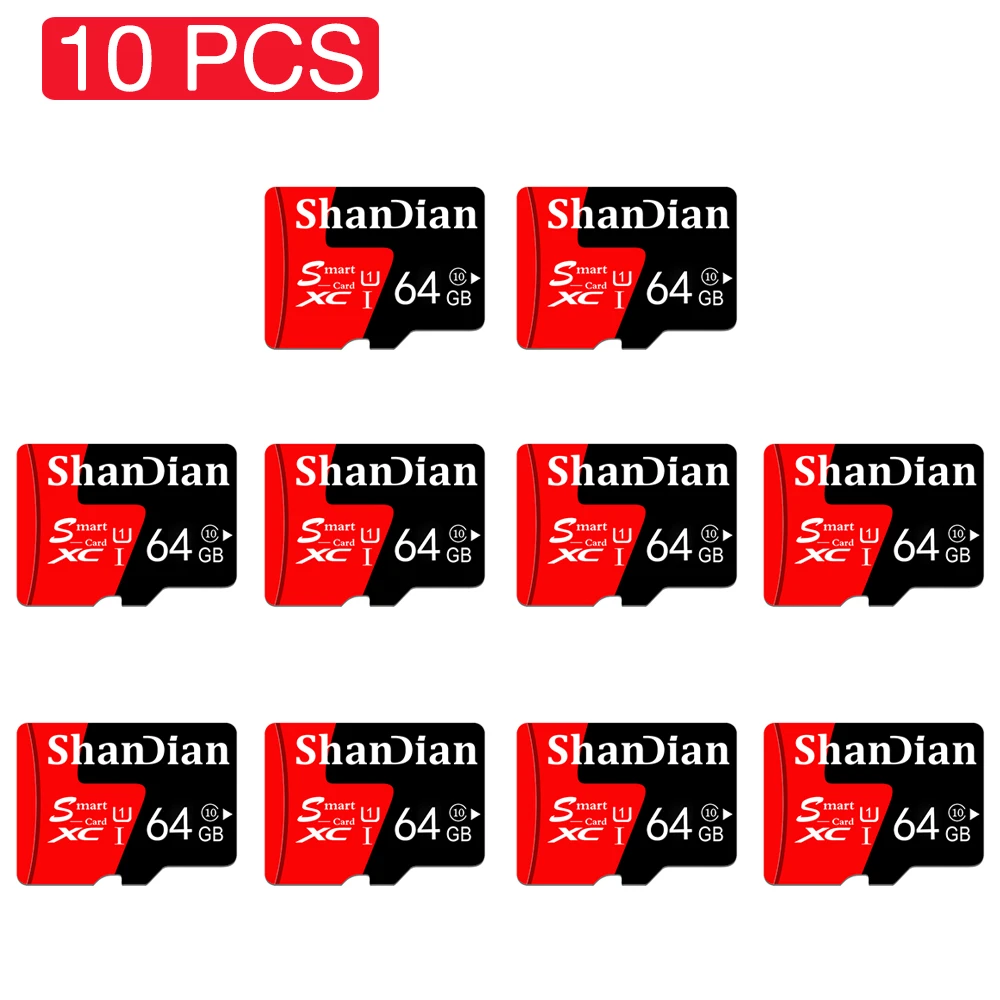 SHANDIAN 10 Pack Smart Mini SD Memory Card  64GB 32GB 16gb with Outer Box Class 10 High Speed Memory Card for Phone and Camera switch memory card