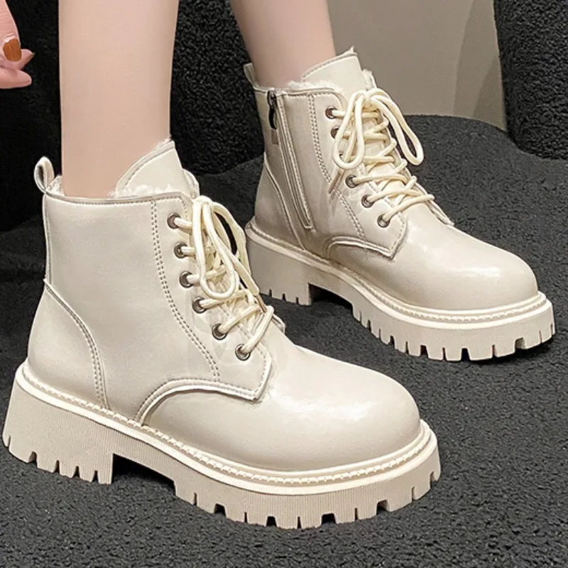 

Women Ankle Boots Lace Up 2023 Winter New Fashion Casual Pu Shoes for Women British Style Round Toed Women Boots Botas De Mujer