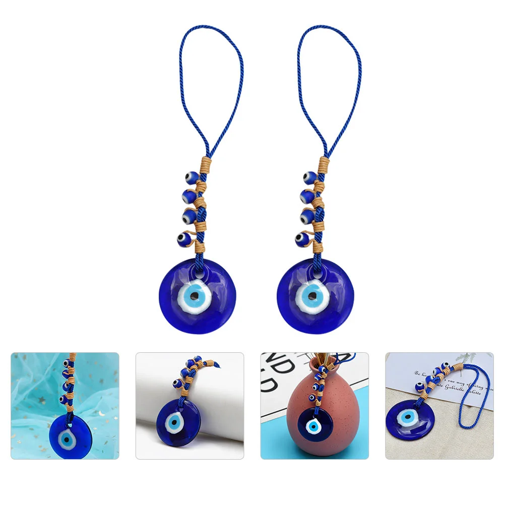 2 Pcs 's Eye Pendant Blue Hamsa Beads Key Chain Accessory Eyes Hanging Glass 4