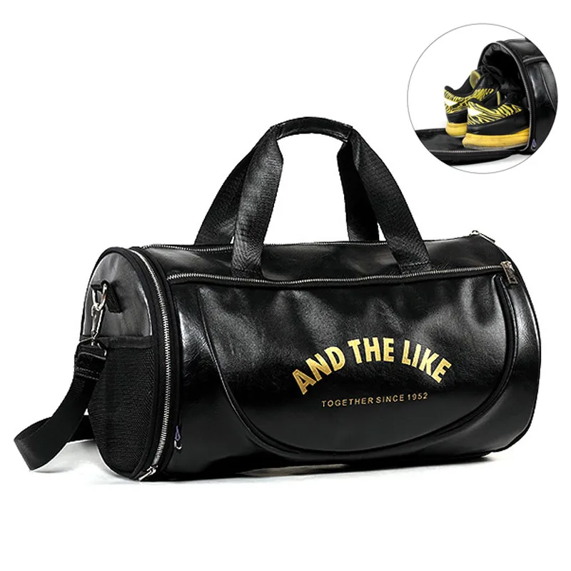 Men Gym Bag PU Leather Bags Striped Basketball Training Fitness
