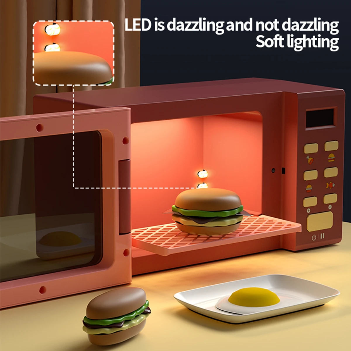 Toy Microwave Oven Playset with Light and Sound Toy kitchen Appliances for Kids Play kitchen accessories and Food for Kids educational toys kitchen toys pretend kitchen toys pretend food toys