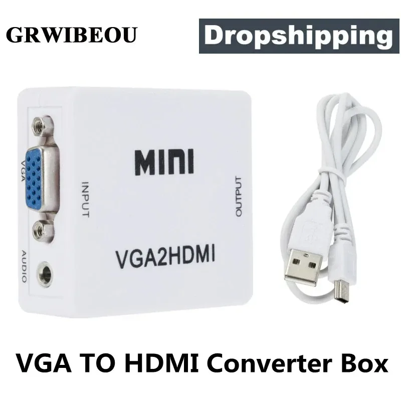 Grwibeou 1080P Vga 2 Connettore Adattatore Audio Hdmi Vga2Hdmi Mini Convertitore Da Vga A Hdmi Con Audio Per Pc Laptop A Proiettore Hdtv