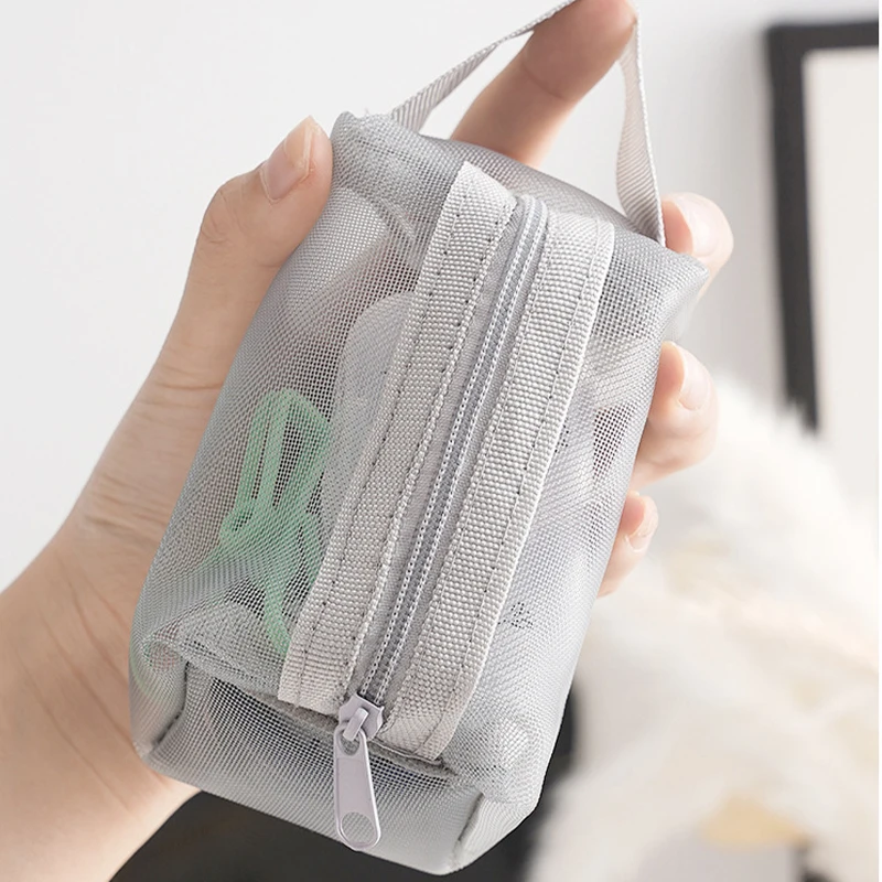 Large Capacity Key Bags Transparent Cosmetic Bag Square Mesh Storage Pouch Mini Zipper Coin Purse Mini Wash Bag Stationery Case 3