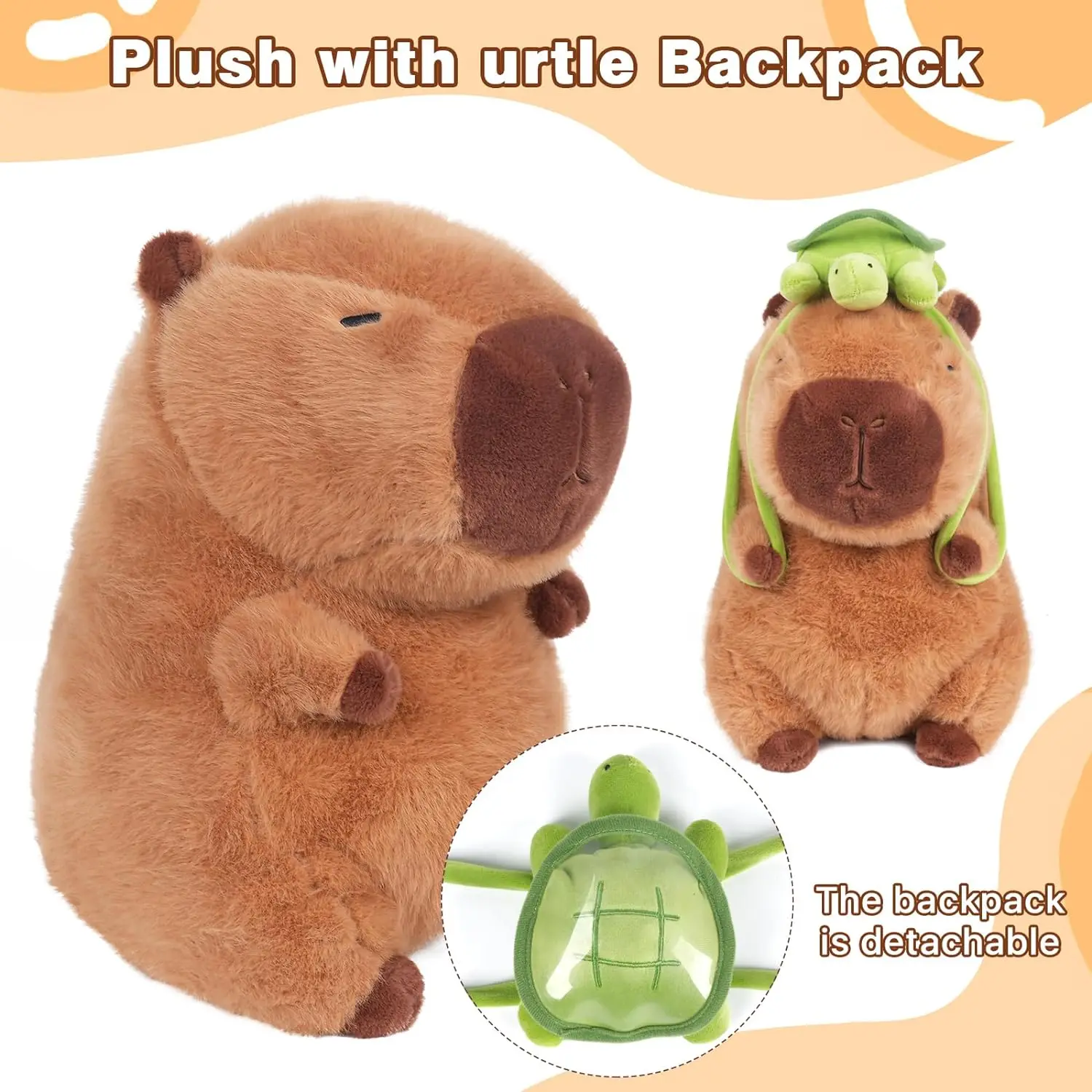 Capybara Stuffed Toys Pet Cute Capybara Plush with Turtle Backpack Kawaii Capibara Stuffed Animals Toys Keychain Bag Charms Gifts for Kids 4.8"