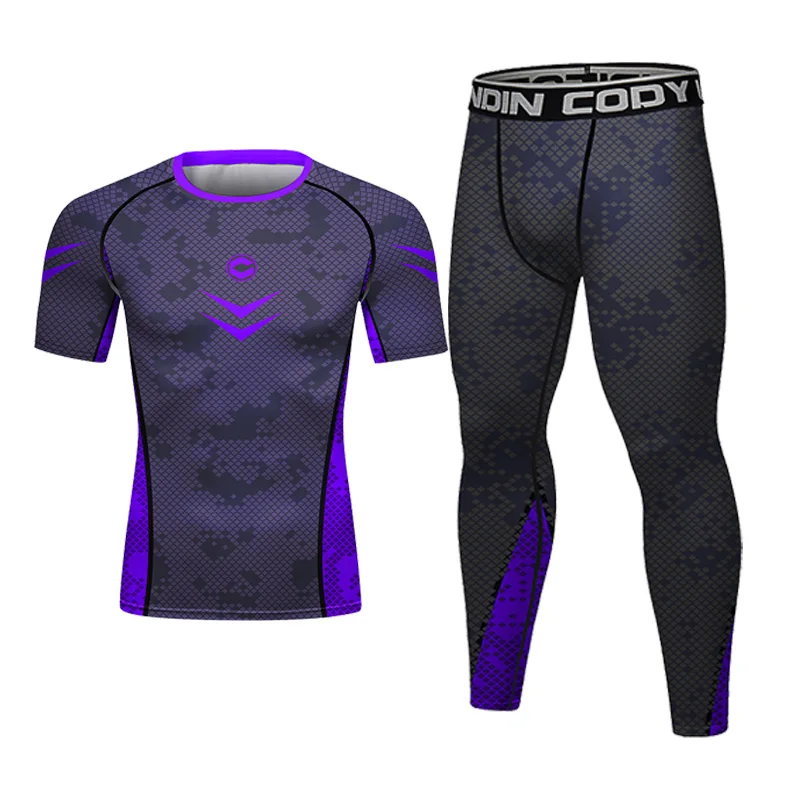 Men Boxing Sports Jiu Jitsu Suit Gym MMA Compression T-shirts Clothes Running Jogging Sport Wear Exercise Bjj Rashguard Tights