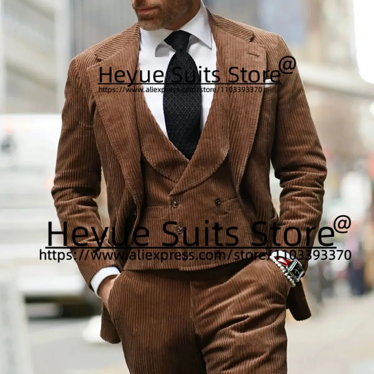 Brown Brown Fashion Men Suits Tailor Made Custome Notched Lapel Groom Formal Tuxedos Classic Jacket+Double-breasted Vest+Pants