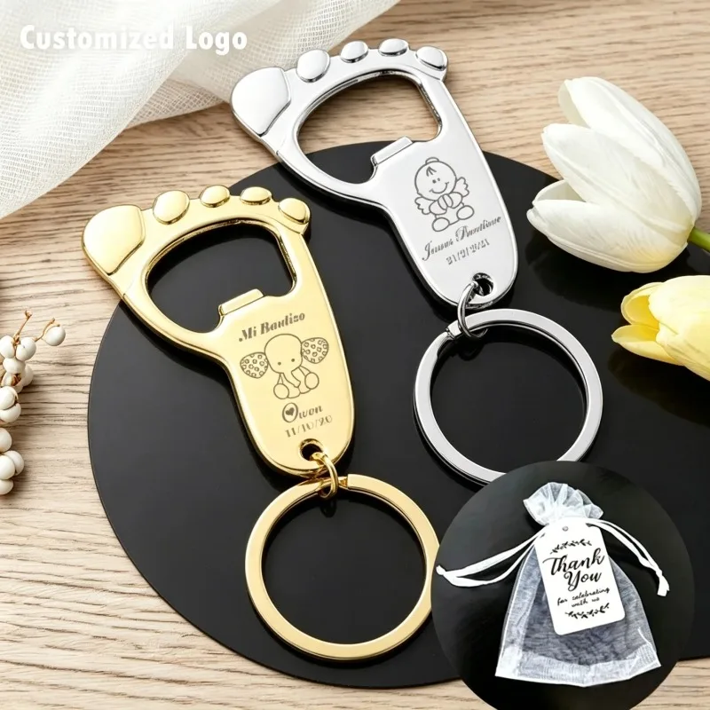 Personalisierte Babyparty-Geschenke, goldener fußförmiger Schlüsselanhänger, Flaschenöffner, Gastgeschenk zur Taufe, Feier, Party, Souvenir, Geschenke für Gäste