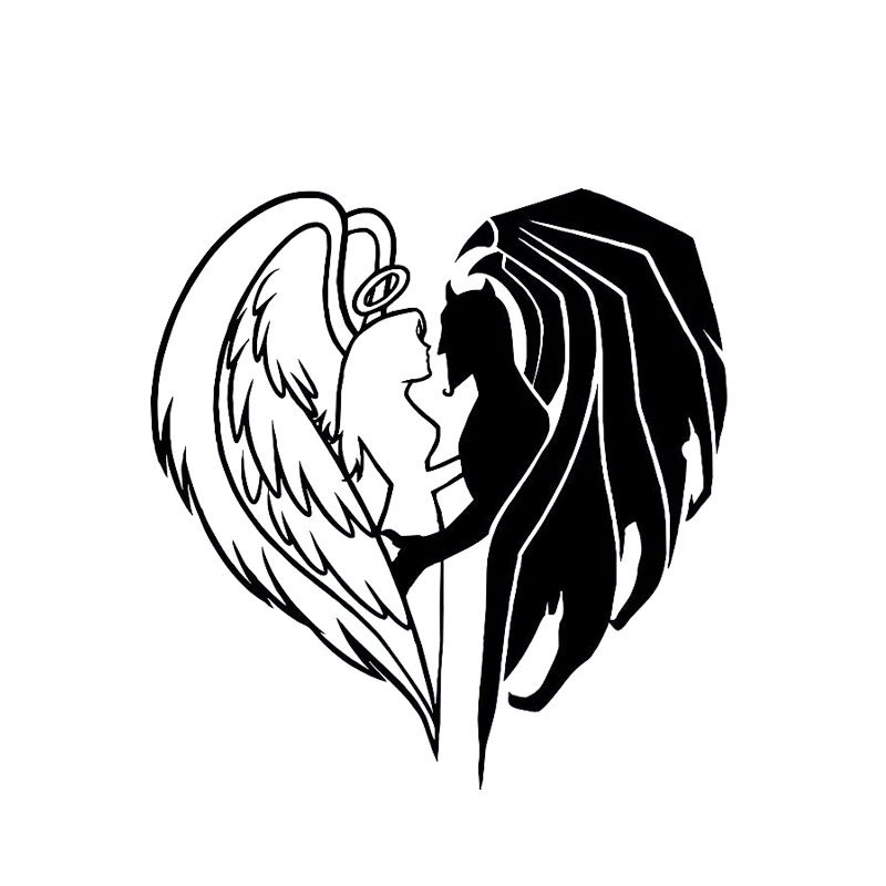 

Чтобы объединить, станьте сердцем, демоном, ангелом, наклейка, черный/Серебряный виниловый автомобильный стикер Silhoutte, покрывающий тело 14,5*15,1 см