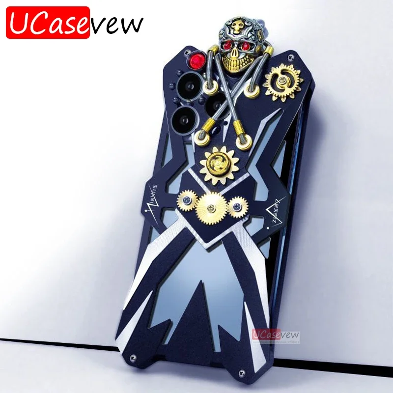 

Оригинальный Роскошный армированный металлический алюминиевый чехол для телефона iPhone 12 13 14 15 ProMax, чехол механический с черепом ручной работы