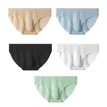 5 Pairs/Lot Men's Ice Silk Briefs Summer Transparent Seamless Sexy Quick-drying Trendy Breathable Underwear Ultra-thin Panties 1