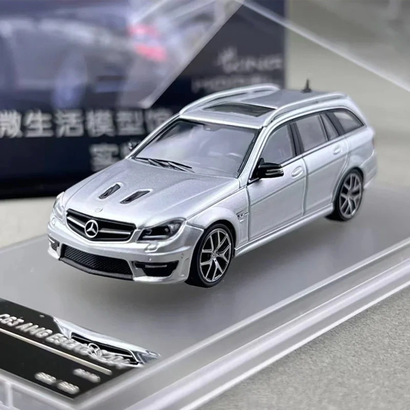 킹 모델 1:64 벤츠 C63 AMG S204 에스테이트 블랙 실버 합금 다이캐스트 자동차 W204 왜건 핫 스테이션 왜건 크리스마스 선물 자동차 문화