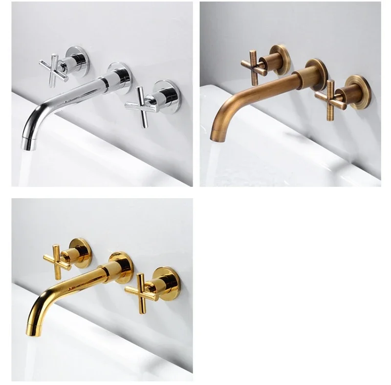 Description Picture 5 of itemLuxury Brushed Gold Bathroom Basin Faucet Concealed Wall Mounted Vessel Sink Tap 360° Swivel Spout Bathtub Faucet Hot Cold Mixer
