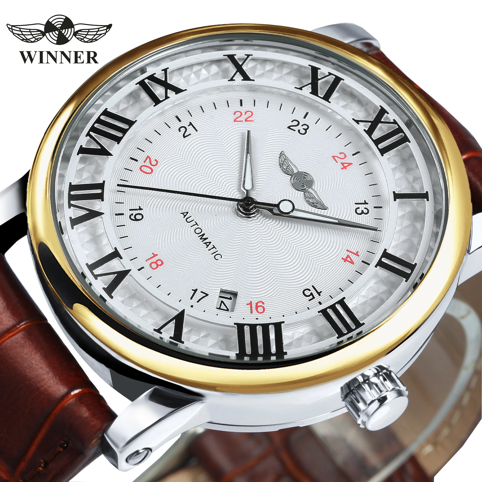 Mechanical Watch WINNER Business Automatic Watch Fashion Calendar Luminous Hands Leather Belt Mens Watches