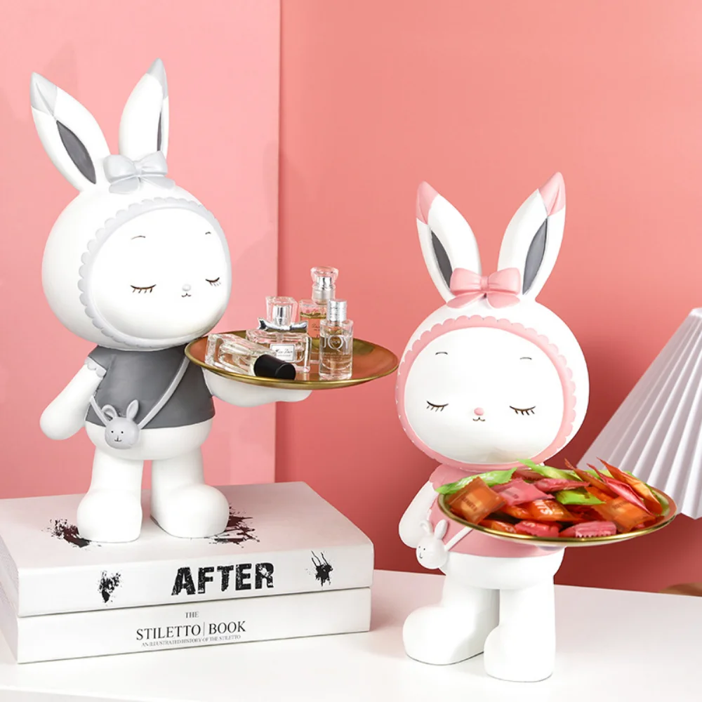 

Modern Decor Rabbit Girl Tray Ornament Entryway Key Storage Living Room TV Cabinet Desktop Statue Home Decoration Accessories