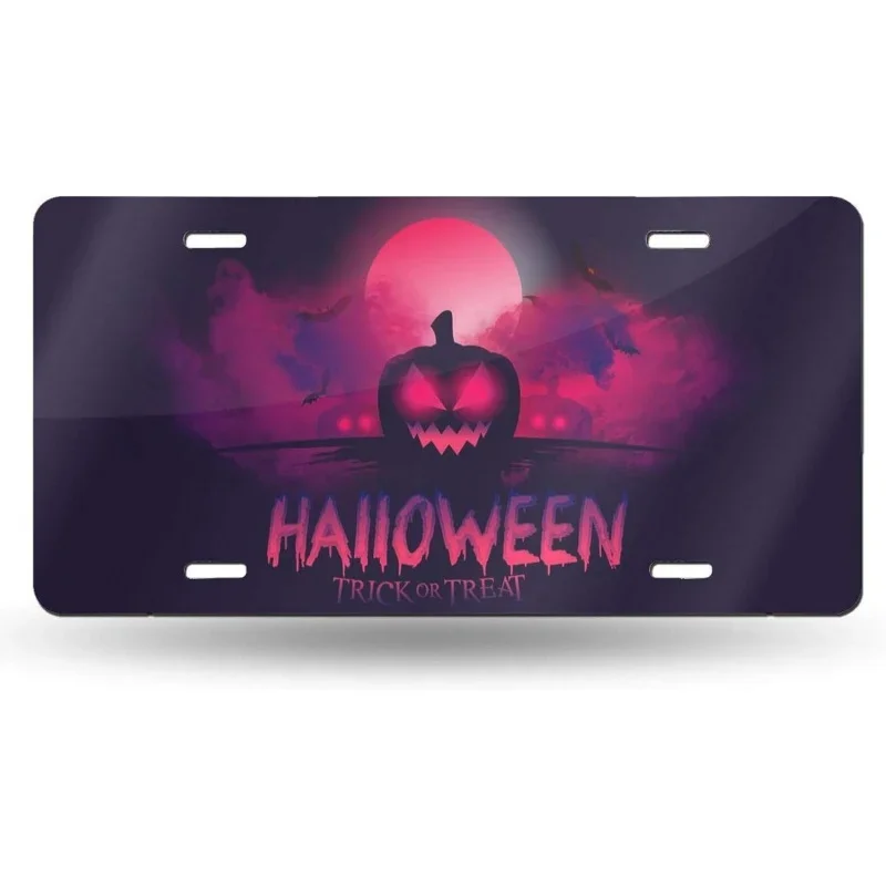 

Halloween Blood Moon Pumpkin License Plate Front Car Decorative Novelty Auto Plate Tag Vanity Metal Aluminum 12x6 Inch Home