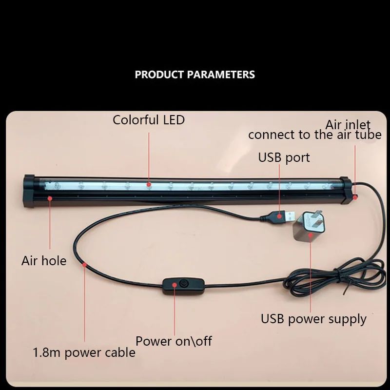 Fish Tank Air Pump + Bubble Light Aquarium Lighting LED Landscaping Light Oxygen Pump 6