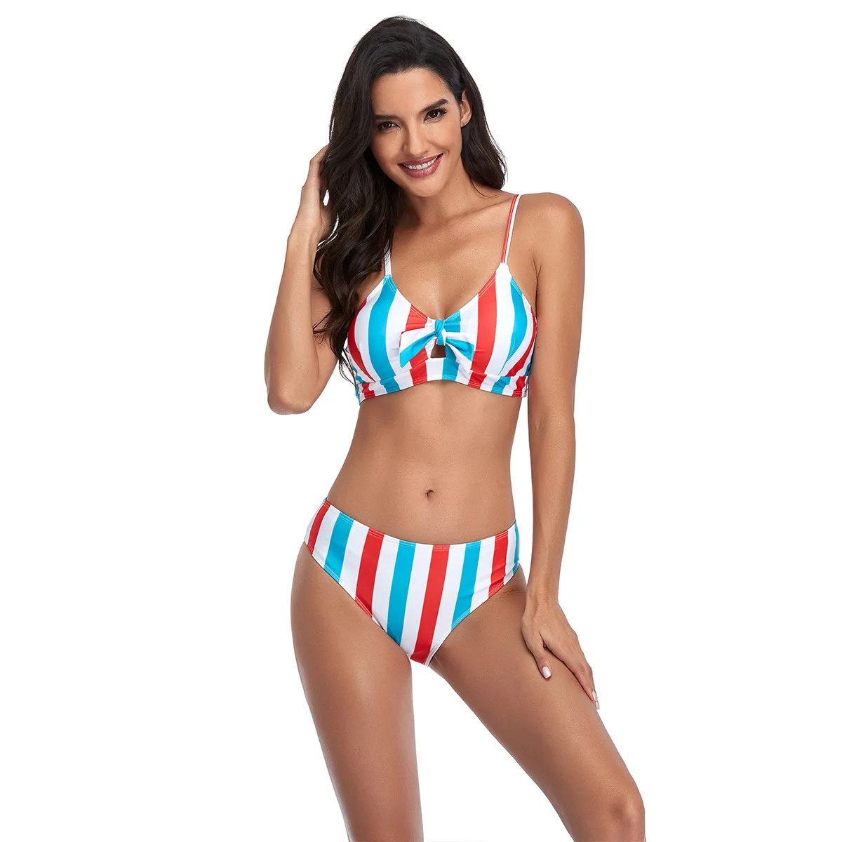Stripe Print Split Bikinis Set Women's Swimsuit 2023 New High Waisted Plus Size Swimwear Women 2022 Women's swimsuit