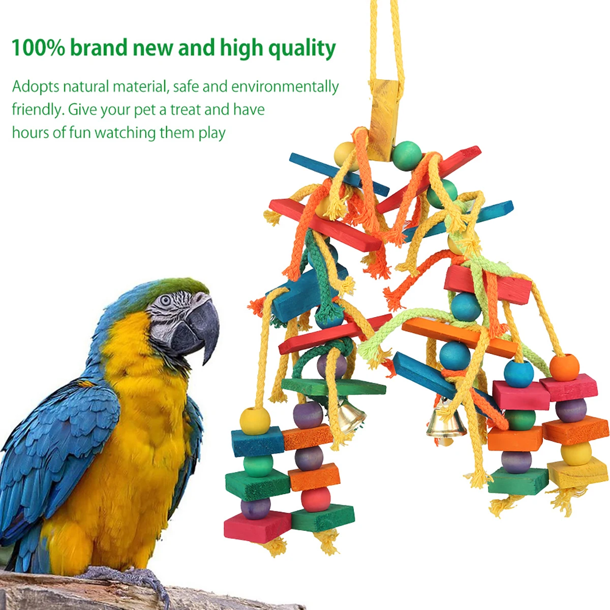 Multicolored Hanging Rope Bird Toy Ladder - Wooden Chewing Swing